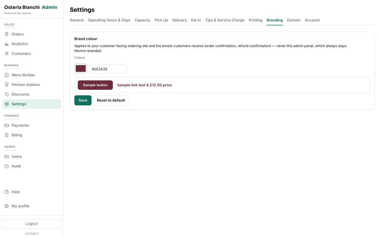 Nomvo branding settings