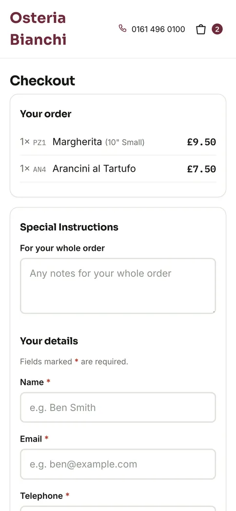 Pay at table on a phone