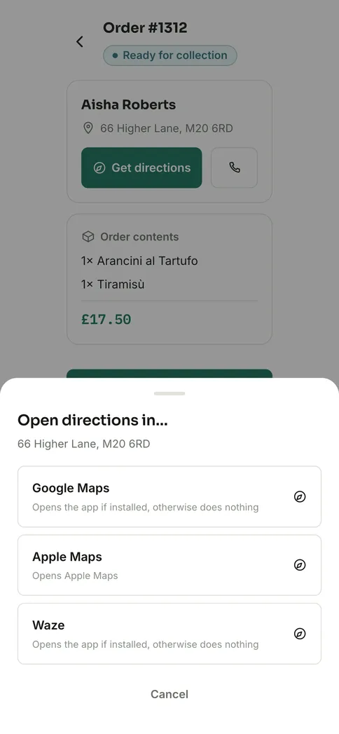 Driver app choosing a maps app