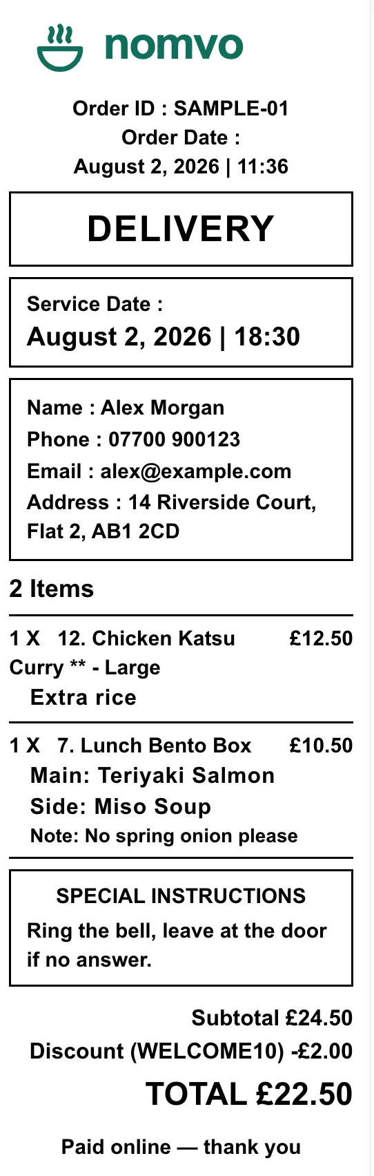Printed bill with pay-at-table QR code